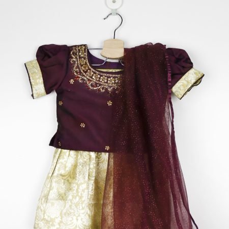 Wine And Gold Lehenga Choli Set With Dupatta /2_3 Years