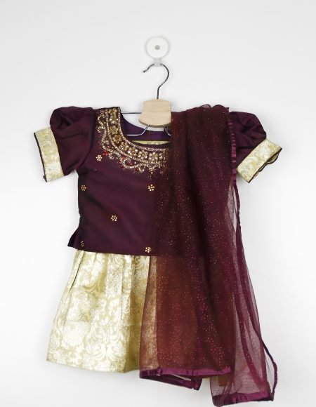 Wine And Gold Lehenga Choli Set With Dupatta /2_3 Years