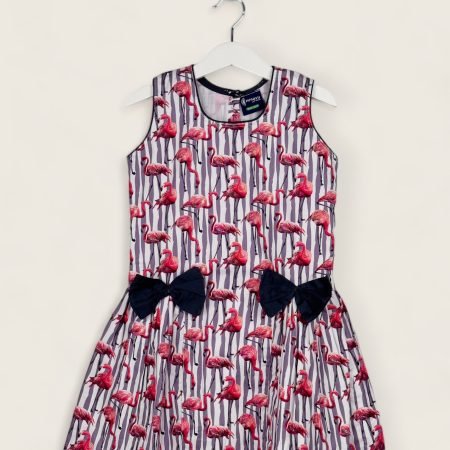 Red Crane Double Bow Frock In Cotton/6-7 Years