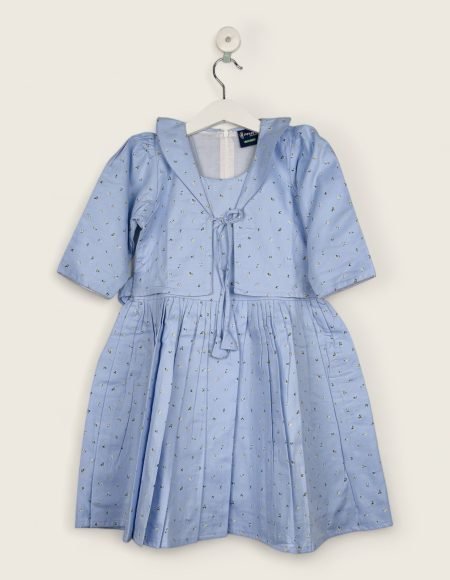 Sky Blue Coat Frock In Cotton/8-9 Years