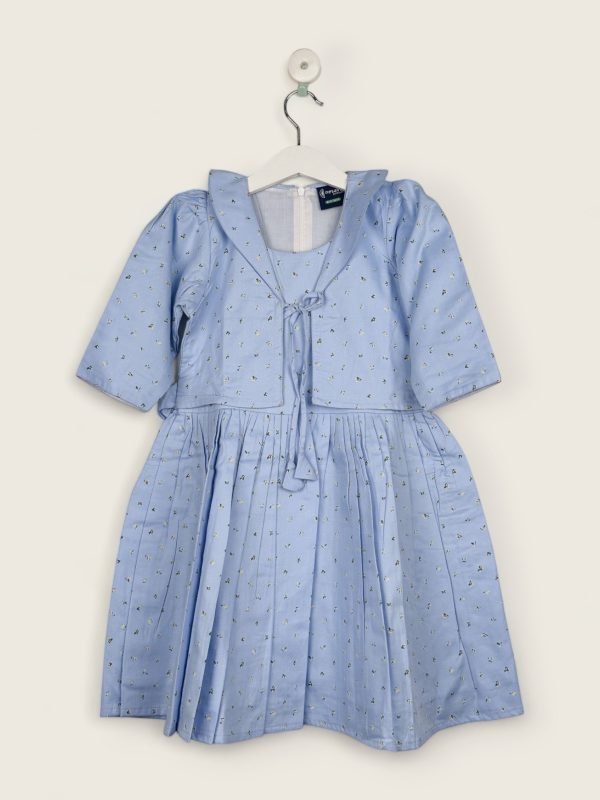 Sky Blue Coat Frock In Cotton/8-9 Years