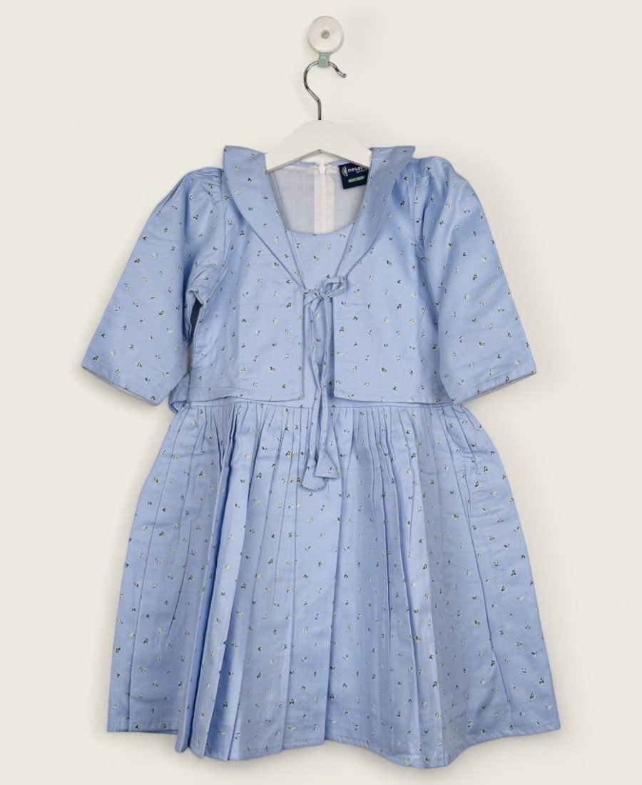 Sky Blue Coat Frock In Cotton/8-9 Years