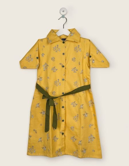 A- Line yellow floral print frock/7-8 Years