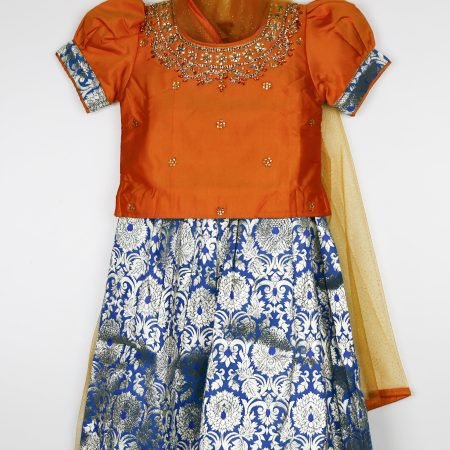 Orange And Aqua Lehenga Choli Set With Dupatta /5_6 Years