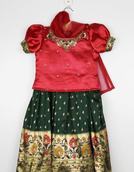 Pink And Green Lehenga Choli Set With Dupatta/6_7 Years