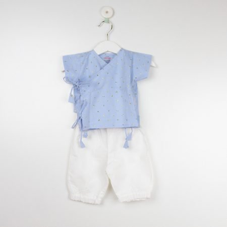 Littels Blue Cross Over Shirt And White Joggers / 2_3 Years