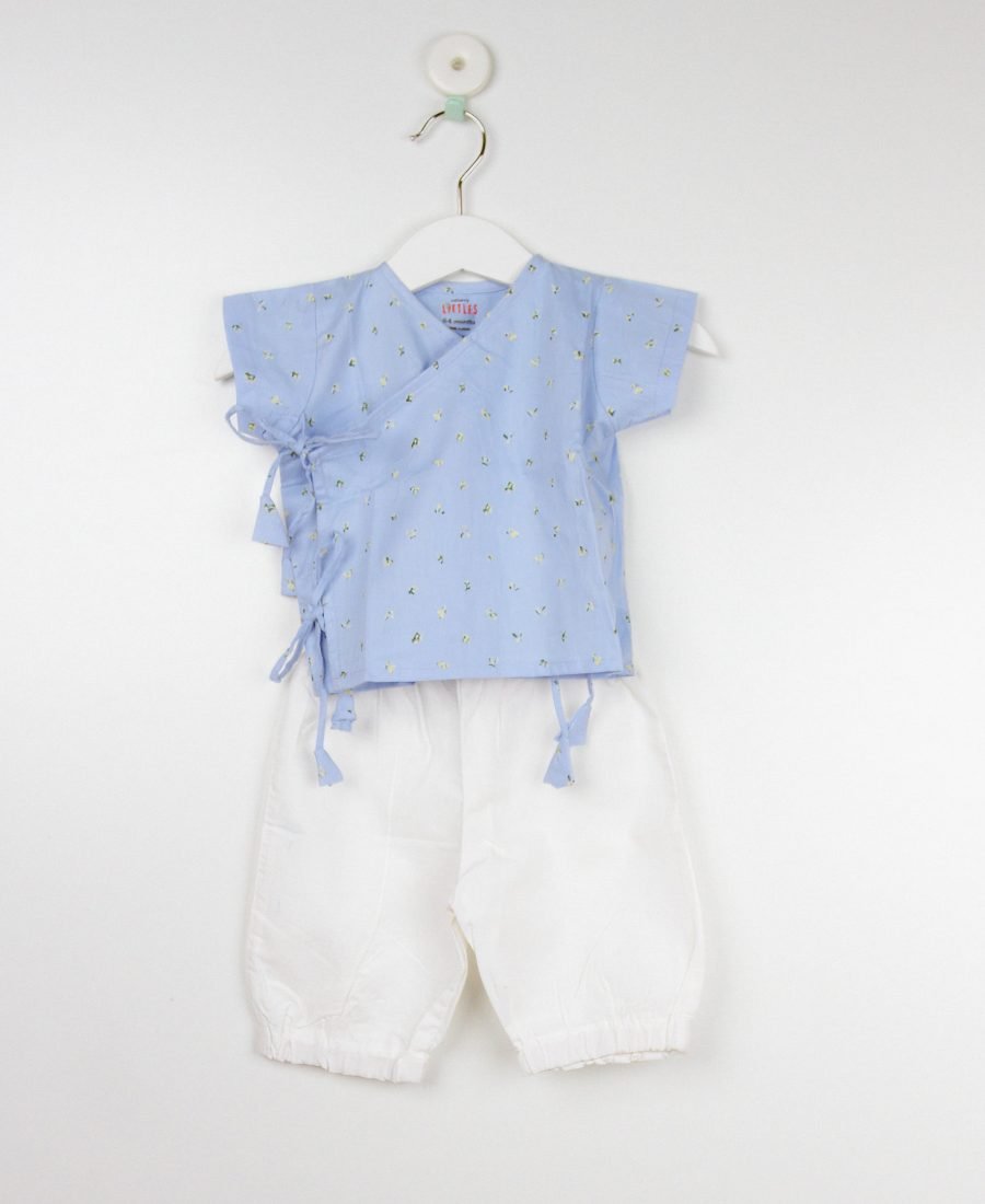 Littels Blue Cross Over Shirt And White Joggers / 2_3 Years