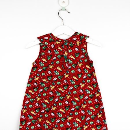 Red Christmas Round Collar Frock/9_10 Years