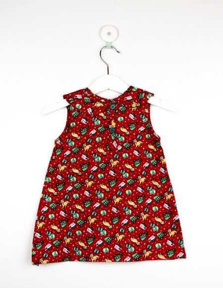 Red Christmas Round Collar Frock/9_10 Years