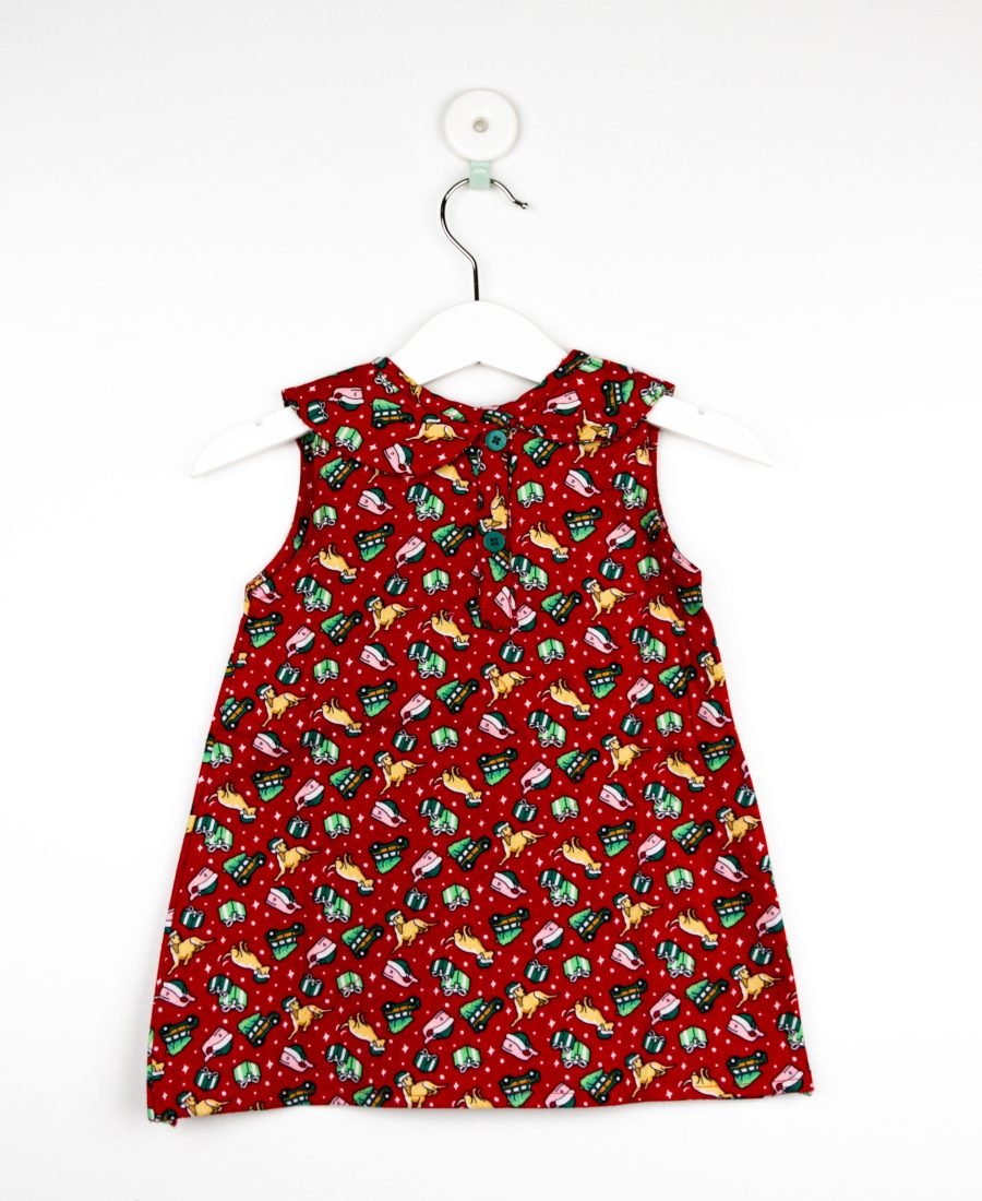 Red Christmas Round Collar Frock/9_10 Years