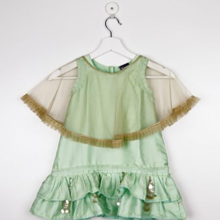 Fluorescent Green With Cloak Party Frock