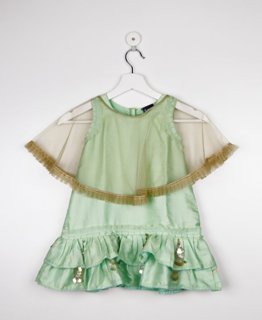 Fluorescent Green With Cloak Party Frock