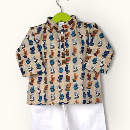 kalamkari Print Kurtha And Pyjama (Chinese Collar)/0-6 Month