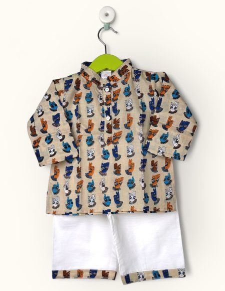kalamkari Print Kurtha And Pyjama (Chinese Collar)/0-6 Month