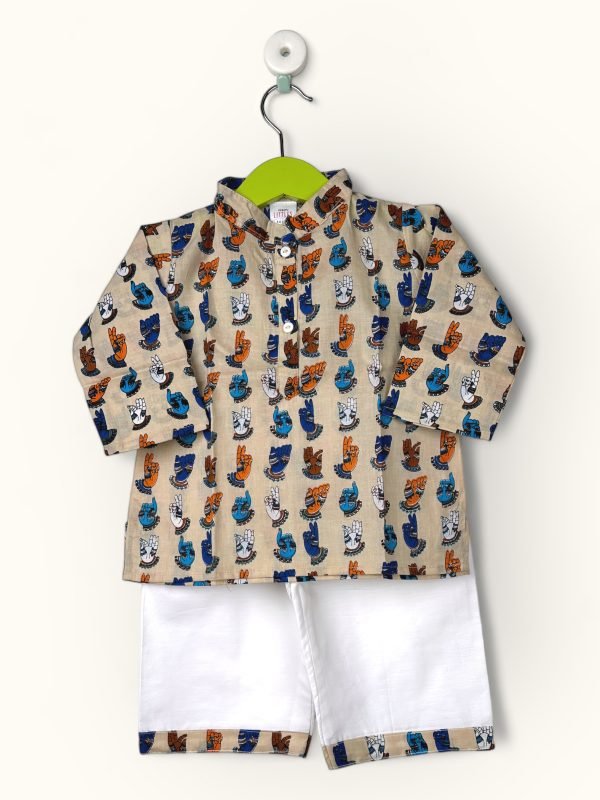 kalamkari Print Kurtha And Pyjama (Chinese Collar)/0-6 Month