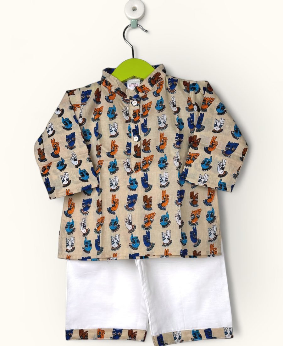 kalamkari Print Kurtha And Pyjama (Chinese Collar)/0-6 Month