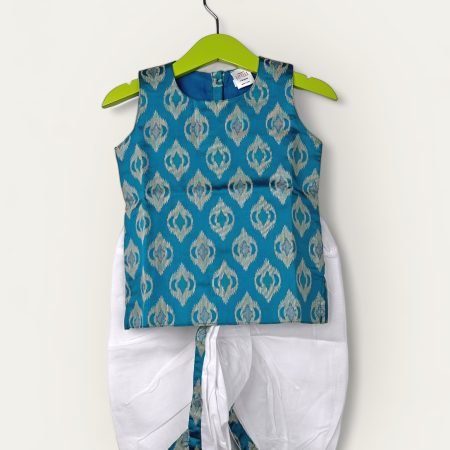 Aquamarine Blue-Kurtha & Dhothi Salwar ArtSilk Sleeveless/6-12 Month