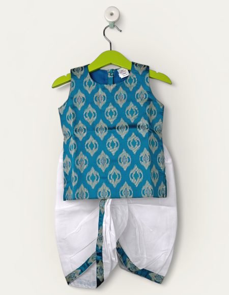 Aquamarine Blue-Kurtha & Dhothi Salwar ArtSilk Sleeveless/6-12 Month
