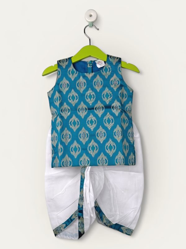 Aquamarine Blue-Kurtha & Dhothi Salwar ArtSilk Sleeveless/1-2 Years