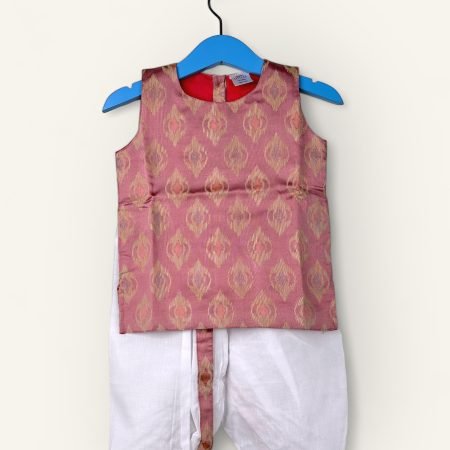 Peach-Kurtha & Dhothi Salwar ArtSilk Sleeveless/6-12 Month