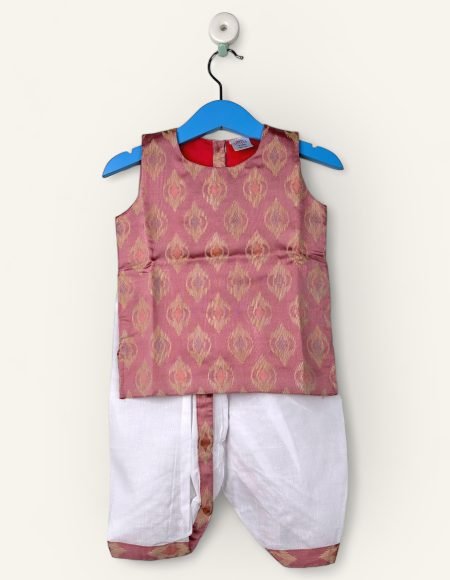 Peach-Kurtha & Dhothi Salwar ArtSilk Sleeveless/6-12 Month