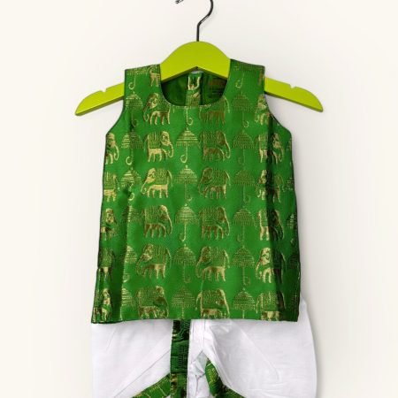 Elephant & Umbrella Print-Bottle Green Sleeveless/0-6 Month