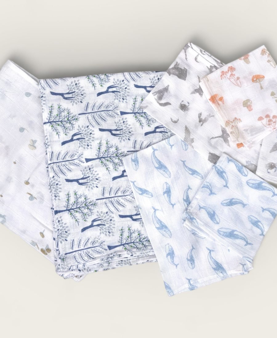 Muslin Grey Animal Print Set- Set Of 2-Small & Medium