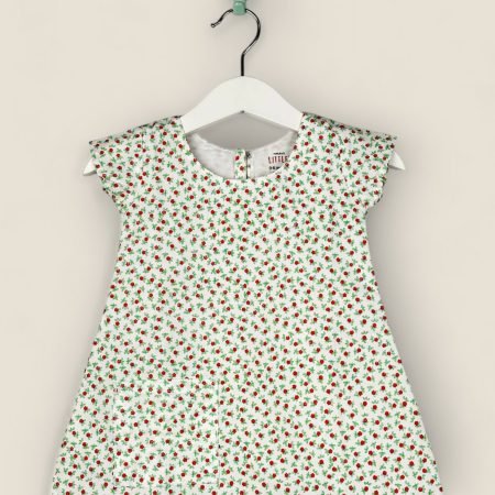 A-Line White And Red Flower Frock/1-2 Years