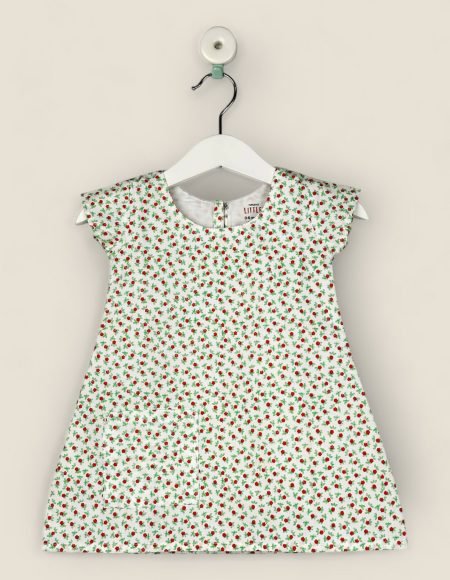 A-Line White And Red Flower Frock/1-2 Years