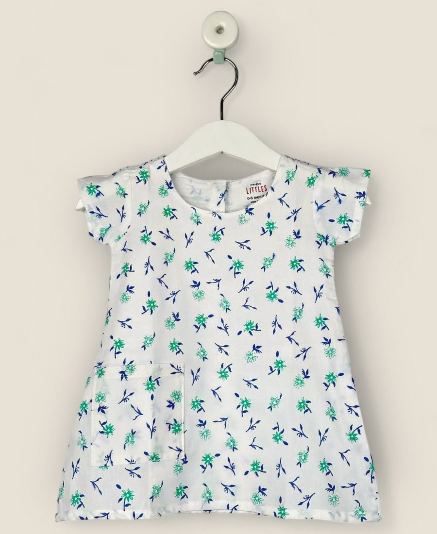 A-Line White Cotton Frock/0-6 Month