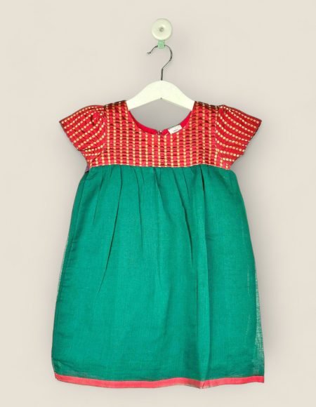 Emerald Green Handloom Cotton  Yoke Frock/2-3 Years