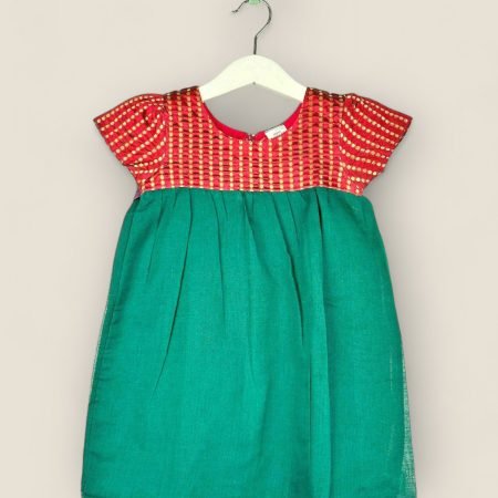 Emerald Green Handloon Cotton Yoke Frock/3-4 Years