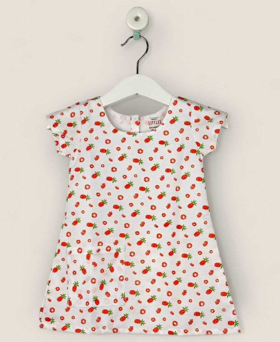 A-Line White Pinapple Cotton Frock/3-4 Years
