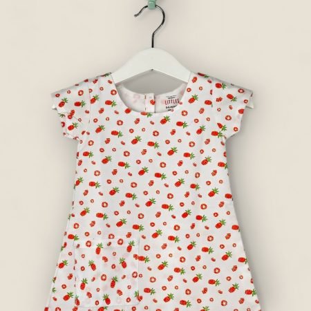 A-Line White Pineapple Cotton Frock/2-3 Years