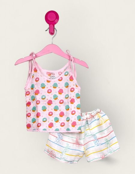 Muslin Jabla Pink Tieup With Normal Shorts/6-12 Month