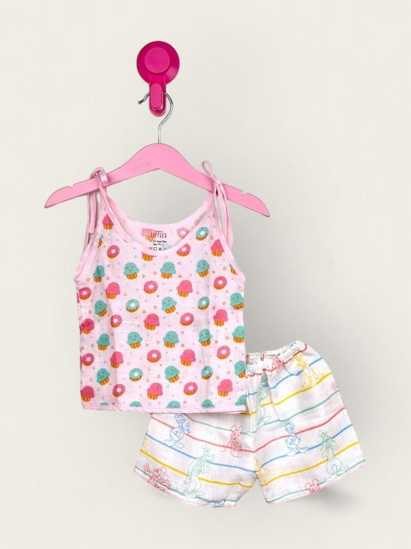 Muslin Jabla Pink Tieup With Normal Shorts/6-12 Month