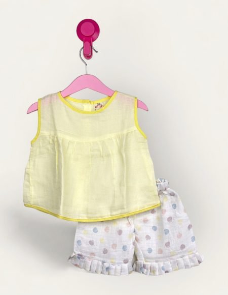Muslin Jabla YellowYoke Frock- Back Open  With Frill Frock/6-12 Month