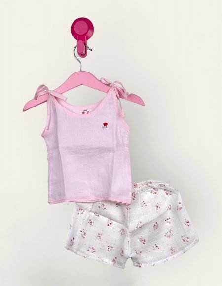 Muslin Jabla Pink Tieup With Normal Short/0-6 Month