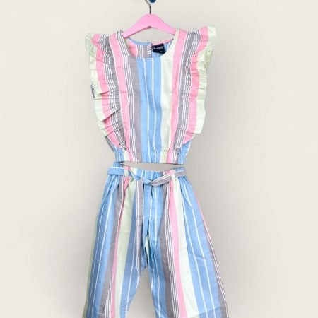Blue,Pink & Pista Stripes Cotton Co-ord Sets/9-10 Years