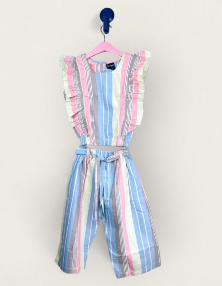 Blue,Pink & Pista Stripes Cotton Co-ord Sets/9-10 Years