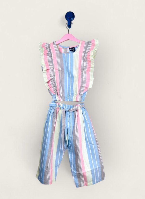 Blue,Pink& Pista Stripes Cotton Co-ord Sets/7-8 Years