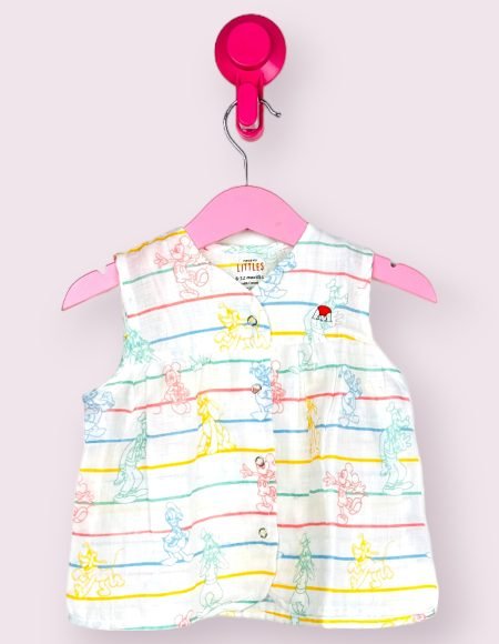 Mickey Mouse Multi Colour Front Yoke Frock/0-6 Month