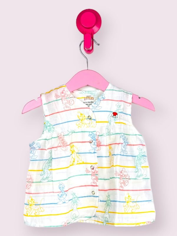 Mickey Mouse Multi Colour Front Yoke Frock/0-6 Month