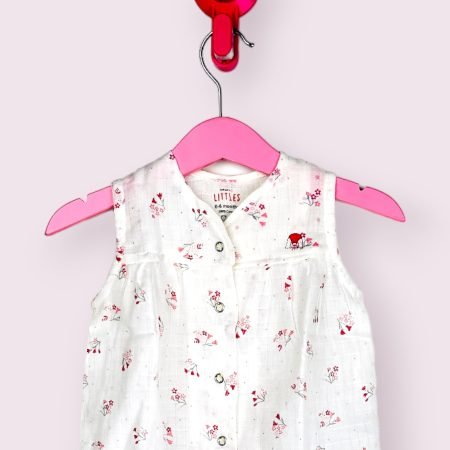 Flower Muslin Front Yoke Frock/0-6 Month
