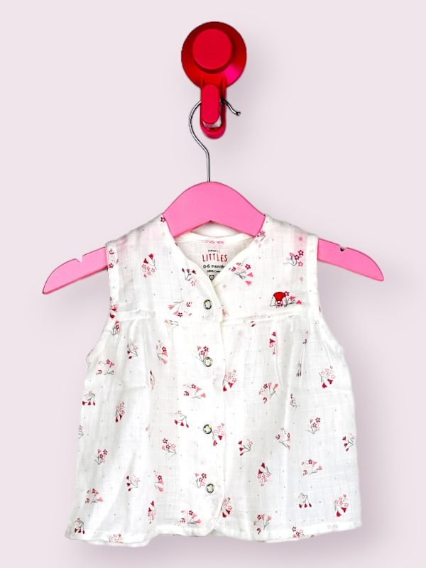 Flower Muslin Front Yoke Frock/0-6 Month