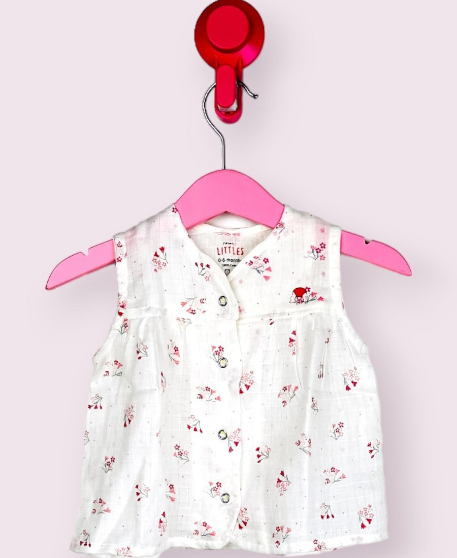 Flower Muslin Front Yoke Frock/0-6 Month