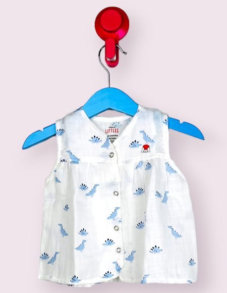 Dinosaur Muslin Front Yoke Frock/6-12 Month