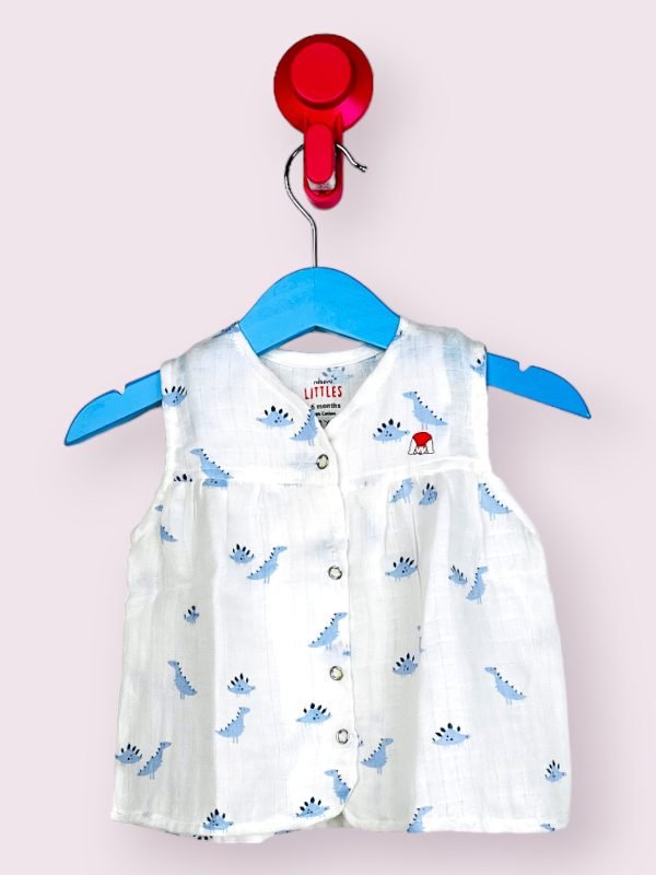 Dinosaur Muslin Front Yoke Frock/6-12 Month