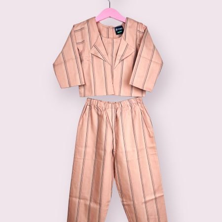 Mauve And Grey Stripes Co-Ord Set In Cotton/10-11 Years
