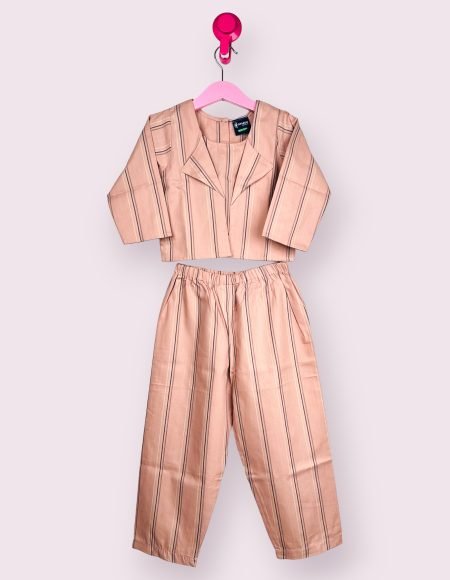 Mauve And Grey Stripes Co-Ord Set In Cotton/10-11 Years